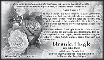 Traueranzeige von Ursula Hugk von Südthüringer Presse