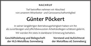 Traueranzeige von Günter Pöckert von Südthüringer Presse