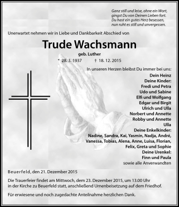 Traueranzeige von Trude Wachsmann von Neue Presse Coburg