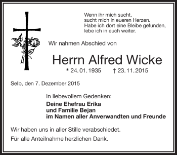 Traueranzeige von Alfred Wicke von Frankenpost