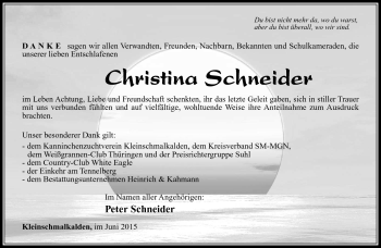 Traueranzeige von Christina Schneider von Südthüringer Presse