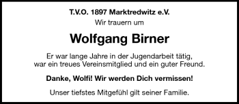 Traueranzeige von Wolfgang Birner von Frankenpost