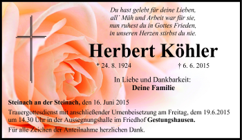Traueranzeige von Herbert Köhler von Neue Presse Coburg