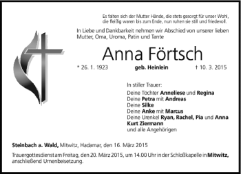 Traueranzeige von Anna Förtsch von Neue Presse Coburg
