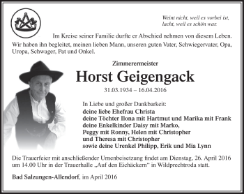 Traueranzeige von Host Geigensack von Südthüringer Presse