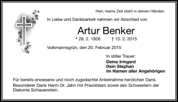 Traueranzeige von Artur Benker von Frankenpost
