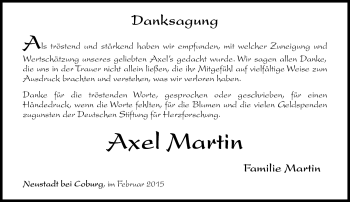 Traueranzeige von Axel Martin von Neue Presse Coburg