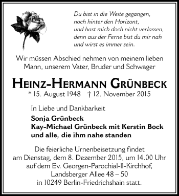 Traueranzeige von Heinz-Hermann Grünbeck von Südthüringer Presse