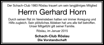 Traueranzeige von Gerhard Horn von Frankenpost