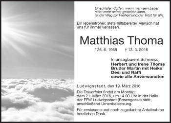 Traueranzeige von Matthias Thoma von Neue Presse Coburg