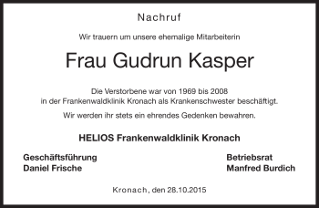 Traueranzeige von Gudrun Kasper von Neue Presse Coburg