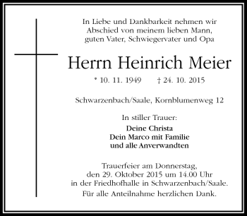 Traueranzeige von Heinrich Meier von Frankenpost