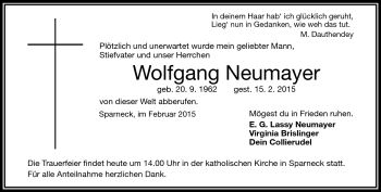 Traueranzeige von Wolfgang Neumayer von Frankenpost