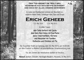 Traueranzeige von Erich Geheeb von Südthüringer Presse