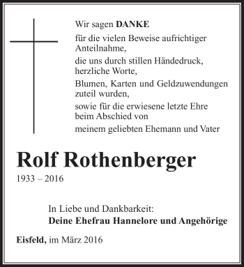 Traueranzeige von Rolf Rothenberger von Südthüringer Presse