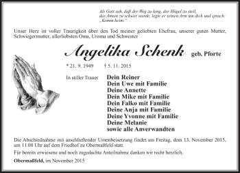 Traueranzeige von Angelika Schenk von Südthüringer Presse
