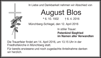 Traueranzeige von August Blos von Frankenpost