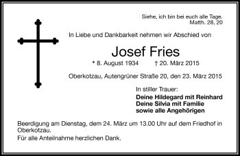 Traueranzeige von Josef Fries von Frankenpost