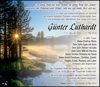 Traueranzeige von Günter Luthardt von Südthüringer Presse
