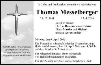 Traueranzeige von Thomas Messelberger von Neue Presse Coburg