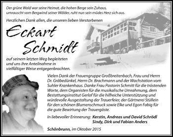 Traueranzeige von Eckart Schmidt von Südthüringer Presse