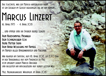 Traueranzeige von Marcus Linzert von Südthüringer Presse