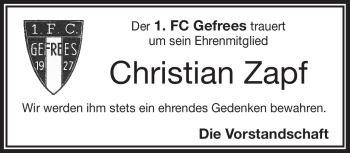 Traueranzeige von Christian Zapf von Frankenpost