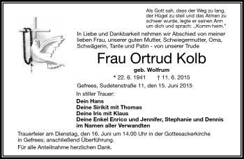 Traueranzeige von Ortrud kolb von Frankenpost