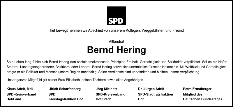  Traueranzeige für Bernd Hering vom 23.05.2015 aus Frankenpost