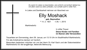 Traueranzeige von Elly Moshack von Frankenpost