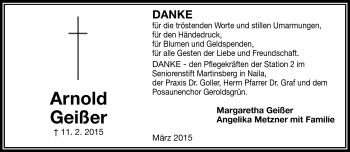 Traueranzeige von Arnold Geißer von Frankenpost