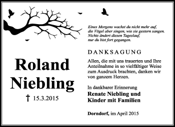 Traueranzeige von Roland Niebling von Südthüringer Presse