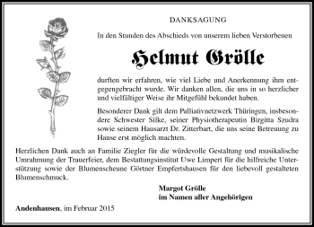 Traueranzeige von Helmut Grölle von Südthüringer Presse