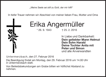 Traueranzeige von Erika Angermüller von Neue Presse Coburg