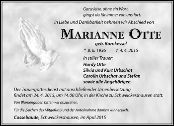 Traueranzeige von Marianne Otte von Südthüringer Presse
