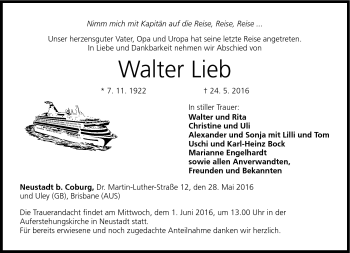Traueranzeige von Walter Lieb von Neue Presse Coburg