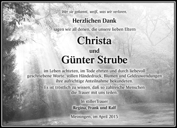 Traueranzeige von Christa und Günter Strube von Südthüringer Presse