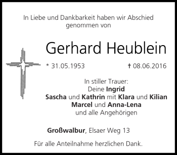 Traueranzeige von Gerhard Heublein von Neue Presse Coburg