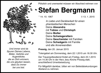 Traueranzeige von Stefan Bergmann von Neue Presse Coburg