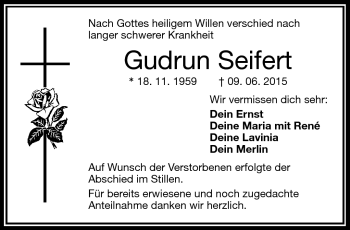 Traueranzeige von Gudrun Seifert von Frankenpost