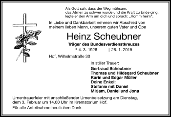 Traueranzeige von Heinz Scheubner von Frankenpost