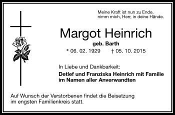 Traueranzeige von Margot Heinrich von Frankenpost