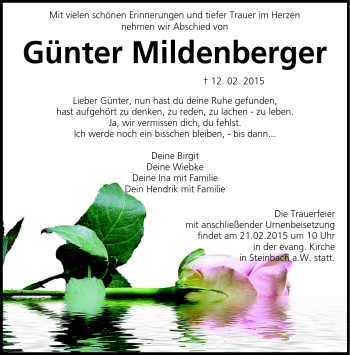 Traueranzeige von Günter Mildenberger von Neue Presse Coburg