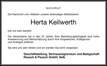 Traueranzeige von Herta Keilwerth von Frankenpost