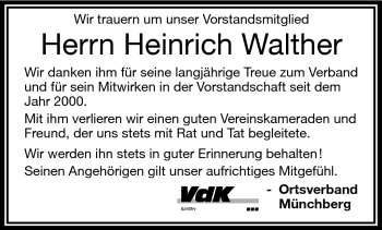 Traueranzeige von Heinrich Walther von Frankenpost