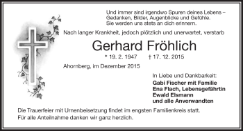Traueranzeige von Gerhard Fröhlich von Frankenpost