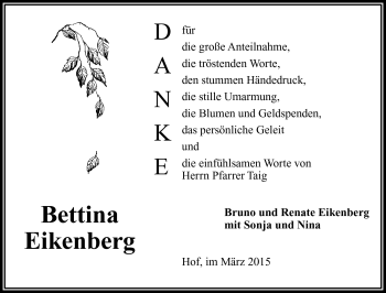 Traueranzeige von Bettina Eikenberg von Frankenpost