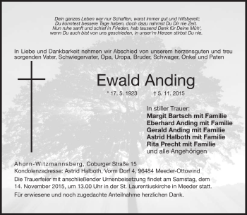 Traueranzeige von Ewald Anding von Neue Presse Coburg