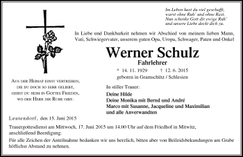 Traueranzeige von Werner Schulz von Neue Presse Coburg