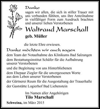 Traueranzeige von Waltraud Marschall von Südthüringer Presse